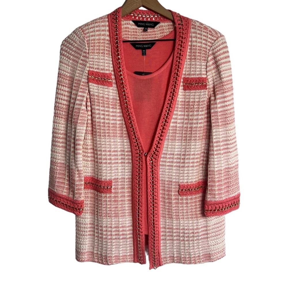 MING WANG CORAL PINK WOMEN BLOUSE AND JACKET OR BLAZER SIZE XS BRAND NEW